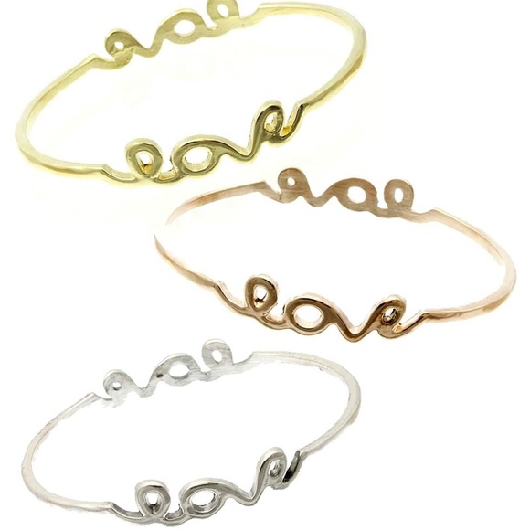 Dainty Love Script Stackable Bangle - Picture 3 of 4